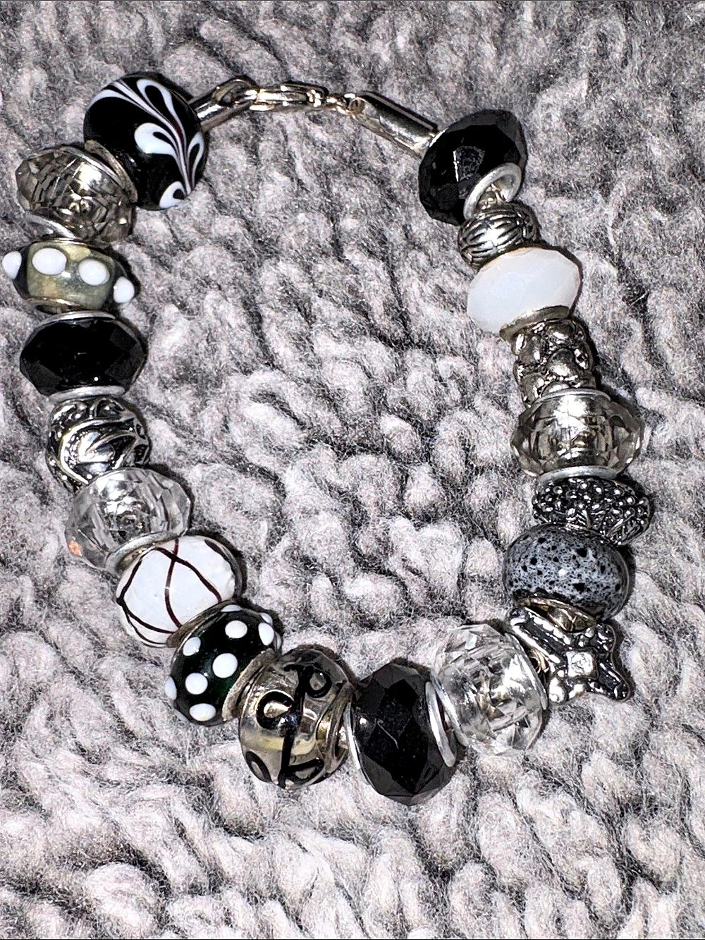 Loaded Gorgeous Beaded Charm Bracelet in Black & Silver